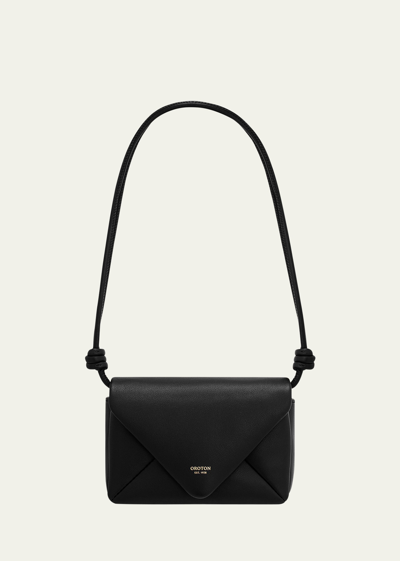 Oroton Elvie Envelope Flap Leather Crossbody Bag In Black