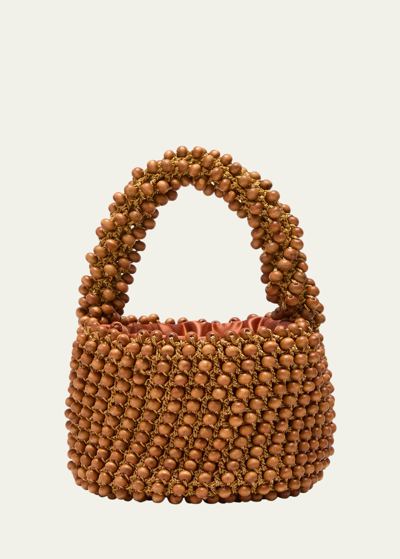Cult Gaia Cora Mini Beaded Top-handle Bag In Chestnut
