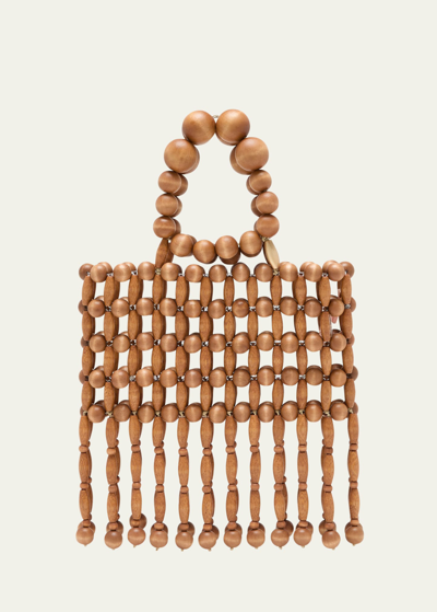 Cult Gaia Clara Fringe Wood Top-handle Bag In Chestnut