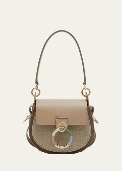 Chloé Tess Canvas Saddle Crossbody Bag In 20g Argil Brown