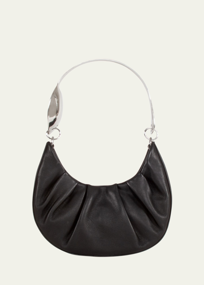 Puppets And Puppets Spoon Leather Hobo Bag In Black
