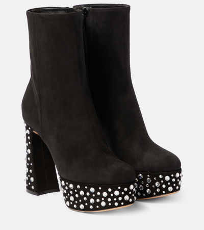 Gianvito Rossi Ankle Boots Crystal Holly Aus Veloursleder In Black