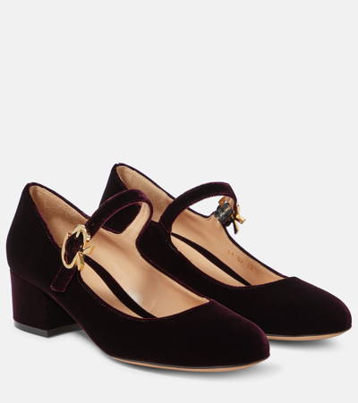 Gianvito Rossi Mary Ribbon 45 Velvet Pumps In Purple