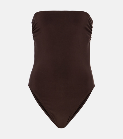 Norma Kamali Strapless Bishop Swimsuit In Brown
