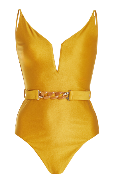 Zimmermann August Belted One-piece Swimsuit In Yellow