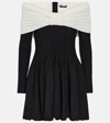 Balmain Off-the-shoulder Two-tone Ribbed-knit Mini Dress In Black