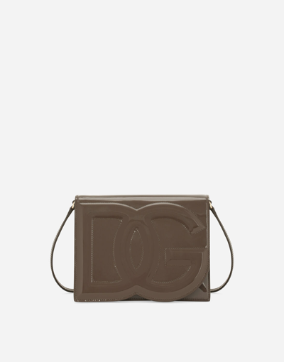 Dolce & Gabbana Dg Logo Patent Leather Crossbody Bag In Brown