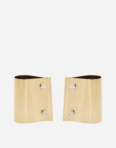 Dolce & Gabbana Rigid Metal Cuffs And Rhinestone-detailed Buttons In Gold