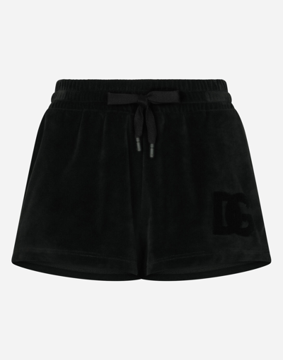 Dolce & Gabbana Chenille Shorts With Dolce&gabbana Embroidery In Black