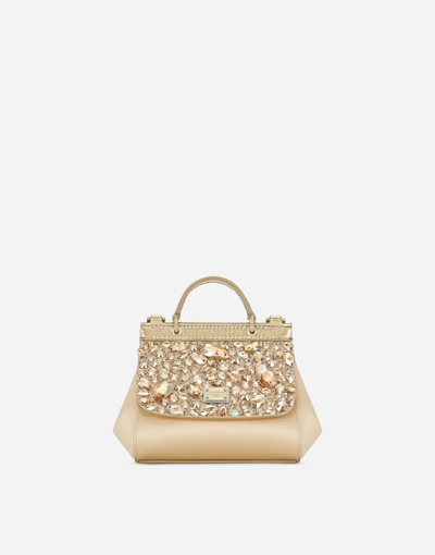 Dolce & Gabbana Satin Mini Sicily Handbag In Gold