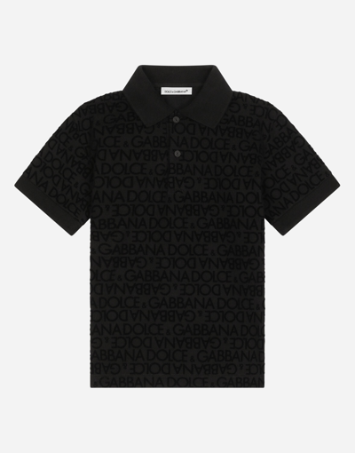 Dolce & Gabbana Kids' Logo-print Cotton Polo Shirt In Black
