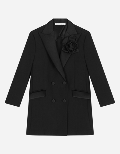 Dolce & Gabbana Double-breasted Scuba Coat With Duchesse Inserts In Black