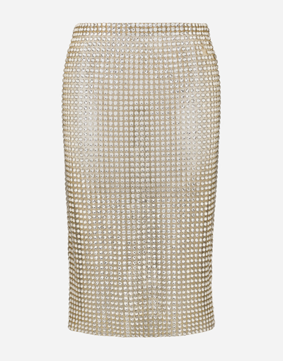 Dolce & Gabbana Rhinestone Mesh Midi Skirt In Crystal
