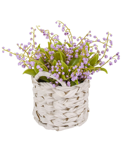 National Tree Company 11in Mauve Lily-of-the-valley Flowers In White Basket