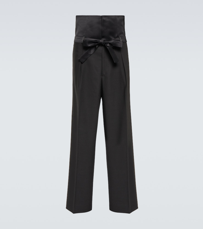 Wales Bonner High-rise Wool Straight Pants In Black