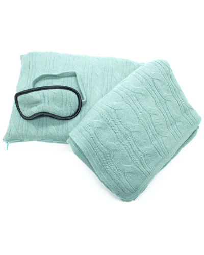 Portolano Cable Knit Travel Throw & Eye Mask Set In Blue