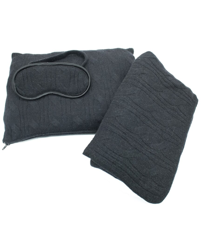 Portolano Cable Knit Travel Throw & Eye Mask Set In Gray