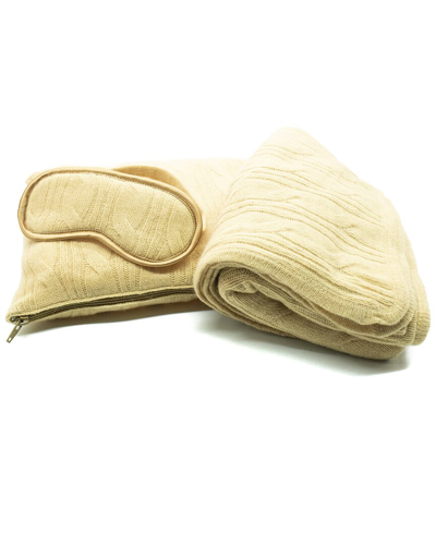 Portolano Cable Knit Travel Throw & Eye Mask Set In Yellow