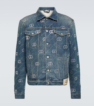 Gucci Interlocking G Crystal-embellished Denim Jacket In Blue