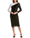Anne Klein Colorblock Sequin Long Sleeve Midi Dress In Black