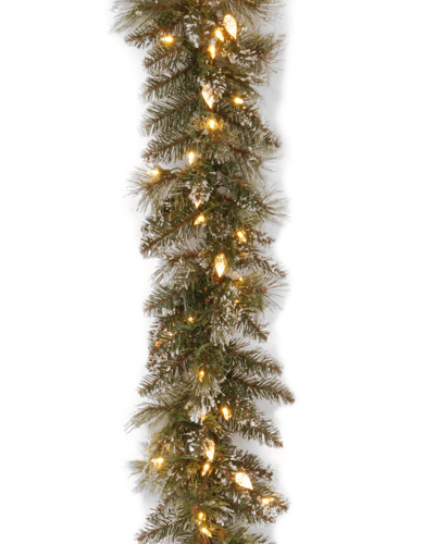 National Tree Company 9ft Of Glittery Bristle Pine Garland With 100 Soft White Led Lights