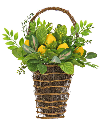 National Tree Company 21in Leafy Greens And Lemons Wall Basket In Yellow