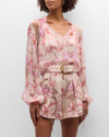 Zimmermann Gathered Billow Blouse In Coral Hibiscus