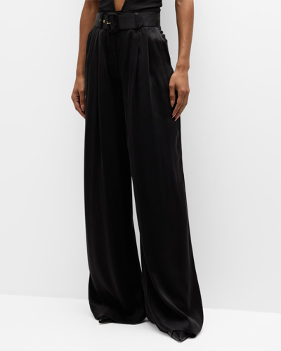 Zimmermann Silk Wide-leg Tuck Pants In Black