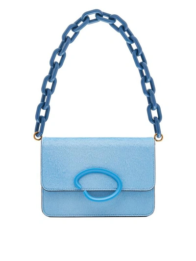 Oscar De La Renta O Pouchette Calf Hair Shoulder Bag In Light Blue/brass