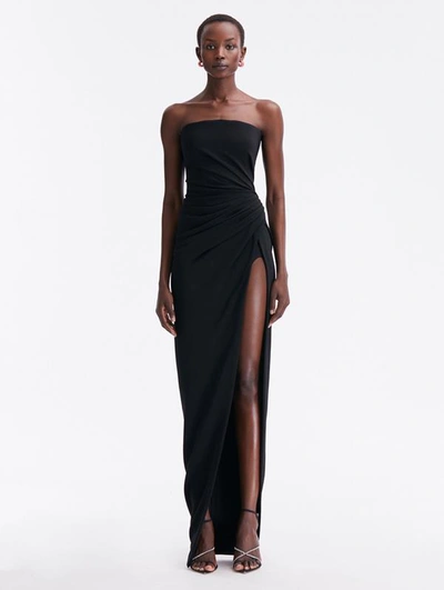 Oscar De La Renta Gathered Strapless Cady Gown In Black