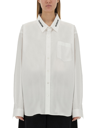 Balenciaga Dropped Neckline  Oversize Shirt In White
