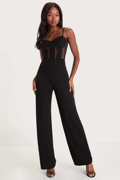 Lulus Fashionista Nights Black Strapless Bustier Wide-leg Jumpsuit