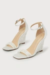 BETSEY JOHNSON SB-IVAN IVORY SATIN EMBROIDERED ANKLE STRAP WEDGES SANDALS