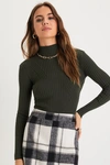 Lulus Crawford Dark Green Long Sleeve Mock Neck Bodysuit In Dark Green
