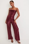 LULUS GLORIOUS VISION WINE RED SEQUIN STRAPLESS WIDE-LEG JUMPSUIT