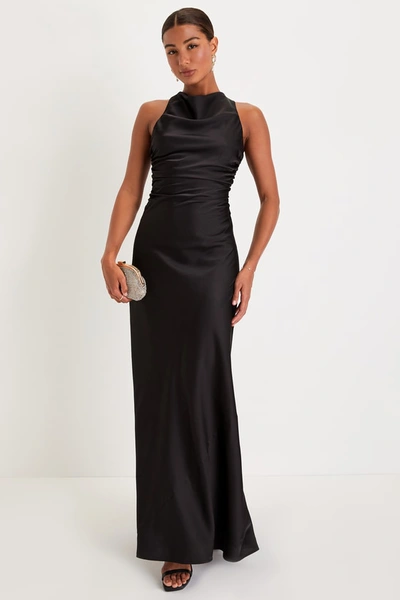 Lulus Effortlessly Sensational Black Satin Backless Maxi Dress | ModeSens
