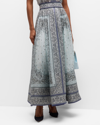 Zimmermann Matchmaker Printed Linen And Silk-blend Midi Skirt In Blue Bandana
