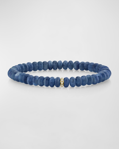 Sydney Evan Men's Kyanite Beaded Bracelet With Diamond Rondelle In Blue Kyanite