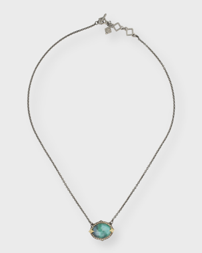 Armenta East West 18k Yellow Gold; Sterling Silver Diamond; Emerald Triplet Necklace In Blue