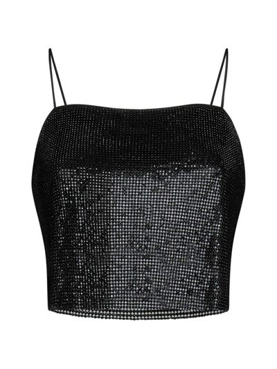 Alice And Olivia Grazi Chainmail Sequined Top In Black