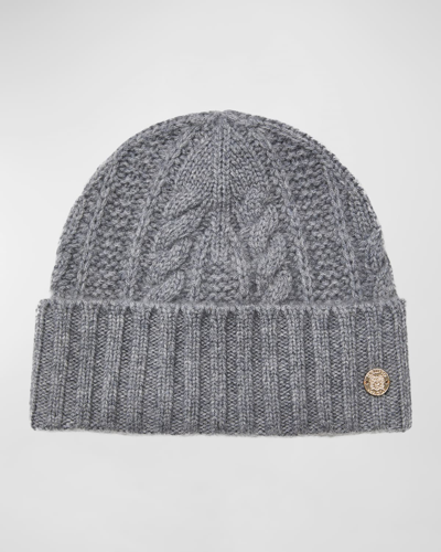 Bruno Magli Cable Knit Cuffed Cashmere Beanie In Gray