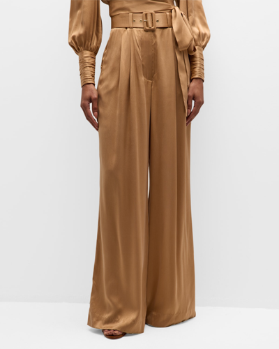 Zimmermann Silk Wide-leg Tuck Trousers In Sand