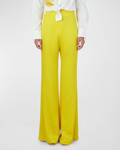 Silvia Tcherassi Palermo Tailored Satin Wide-leg Trousers In Yellow