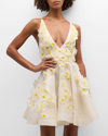 Zimmermann Daisy Embellished Linen And Silk-blend Mini Dress In Ivory