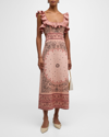 Zimmermann Matchmaker Frilled Midi Dress Pink Bandana In Pink Bandana