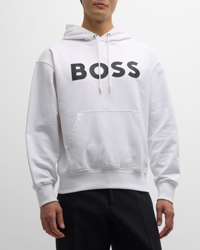 Hugo Boss Logo-print Cotton Hoodie In Wht