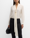 Nili Lotan Angelique Long Tie-neck Silk Blouse In Ivory