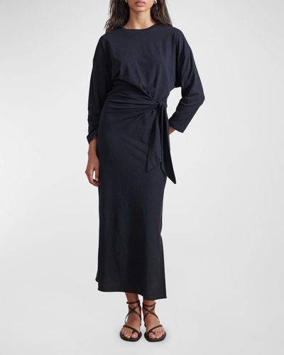 Apiece Apart Vanina Tie-waist Organic Cotton Midi Dress In Black