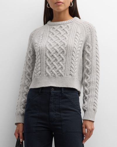 Nili Lotan Coras Melange Cable Knit Crop Sweater In Light Grey Melange