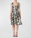 Carolina Herrera Pleated Midi Dress In Blackwhite